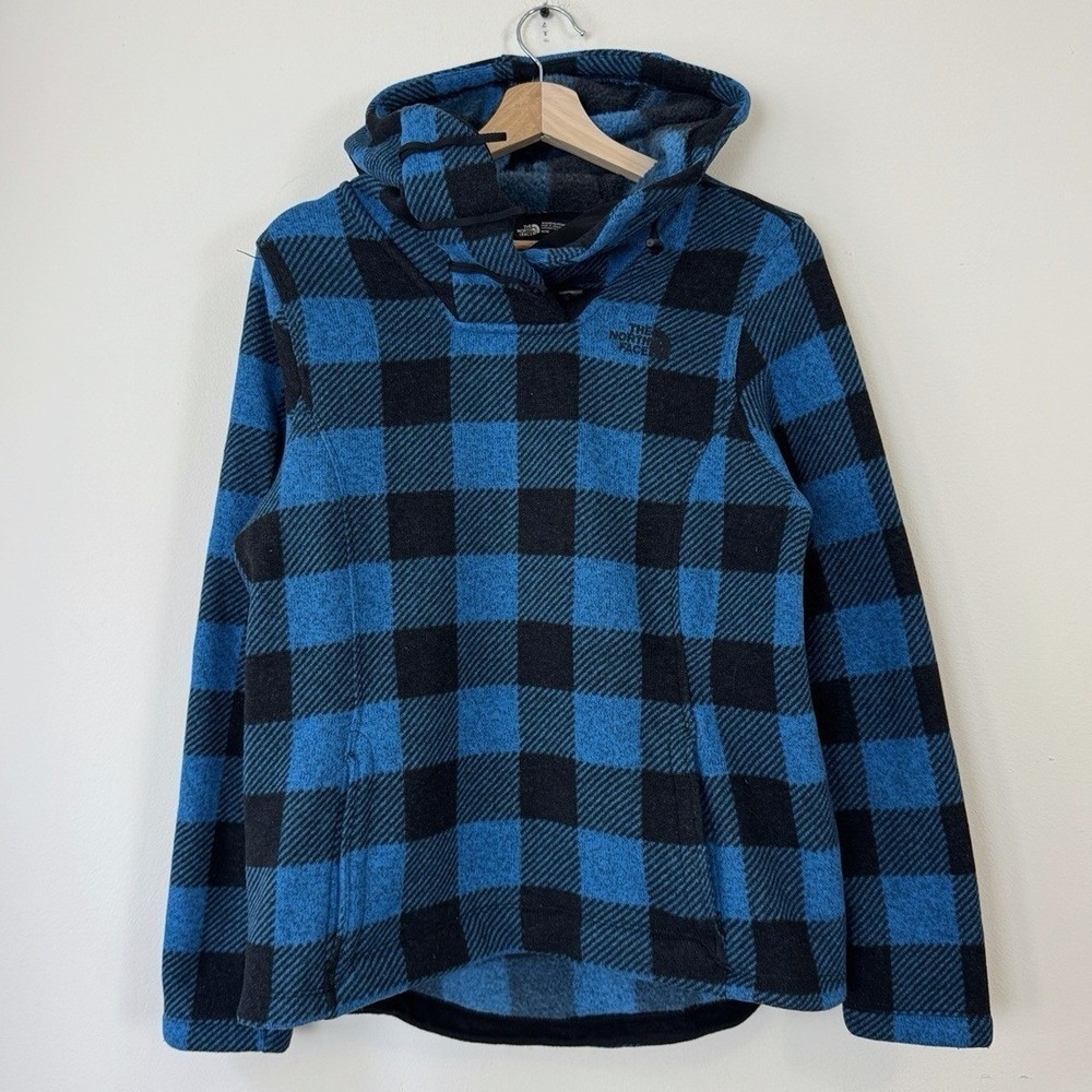 The North Face TNF Women's Full Pullover Plaid Black Blue‎ Hoodie - Medium
